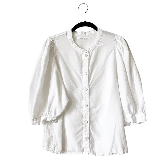 Samsoe Samsoe Mejse Shirt Women's Size L Bright White Button Down Puff Sleeves - Picture 1 of 6